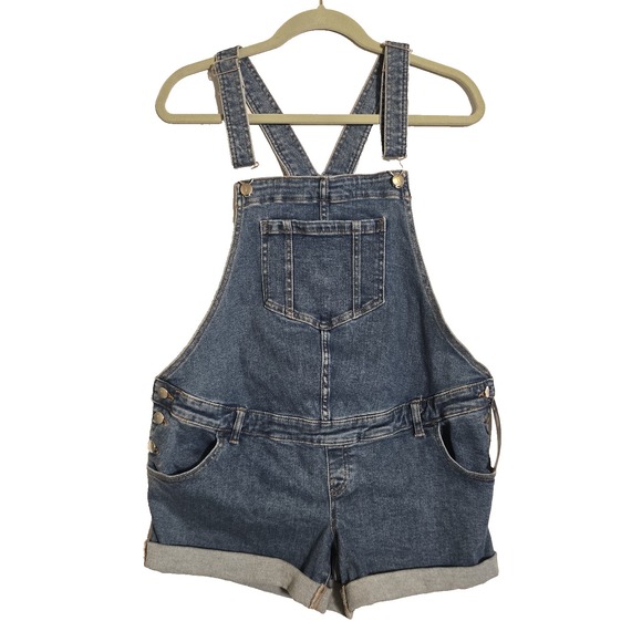 Isabell Maternity denim blue Overall shorts shortall pockets cuffed Size 6 NWT - Picture 1 of 8